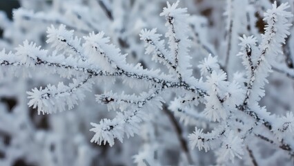 Obraz premium Winter's exquisite frost coating branches in delicate, sparkling ice crystals creating a stunning natural winter wonderland scene