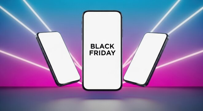 Black Friday mobile phone sale vibrant neon background ecommerce