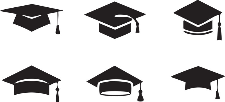 Graduation caps icon Set, A symbolic collection of graduation caps, representing the achievement of educational milestones and the pursuit of knowledge. Vector illustration !