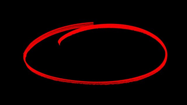 Animated hand-drawn Red circle animation, Handwritten red circle. For marking text, numbers, a marker pen, pencil, Hand-drawn red circle highlight with a transparent background.	