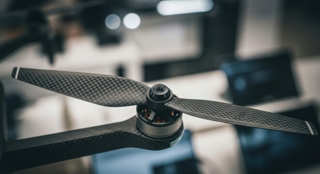 Modern Carbon Fiber Drone Propeller Close Up Technology Detail