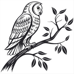 elegant wise owl bird perch logo, icon, symbol design illustration