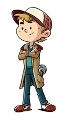 Boy detective with proud pose, isolated drawing