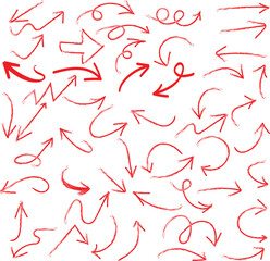 Hand drawn red arrow collection on white background for creative design.