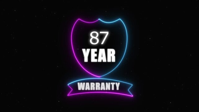 neon 87 year warranty concept on the transparent background. Badges Design Animation Motion graphics of warranty idea. Warranty Stamp Imprint Seal Template. Round Rubber Stamp with , 4k video 