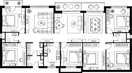 Architectural Floor Plan, Apartment Blueprint Layout, Top View Room Design, Interior Walls, Furniture Icons, Flat Plan Drawing, Real Estate Plan, Detailed Scheme