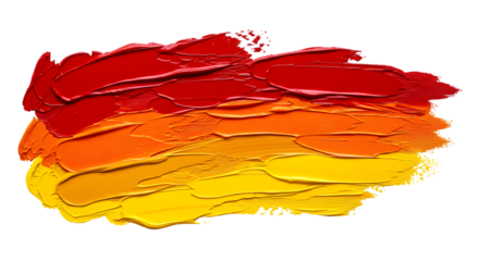 Red orange yellow paint strokes isolated on transparent background