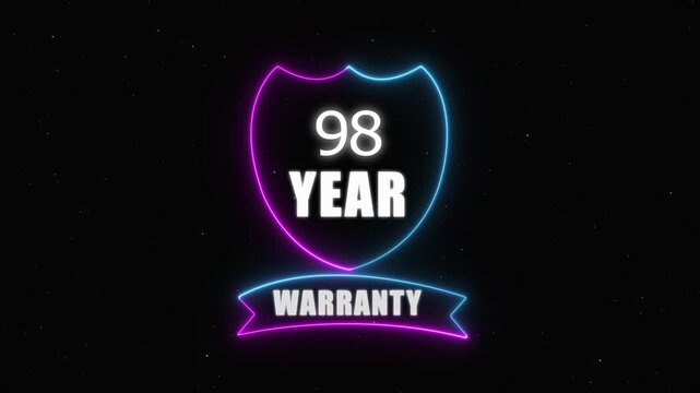 neon 98 year warranty concept on the transparent background. Badges Design Animation Motion graphics of warranty idea. Warranty Stamp Imprint Seal Template. Round Rubber Stamp with , 4k video 