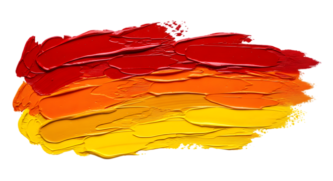 Red orange yellow paint strokes isolated on transparent background