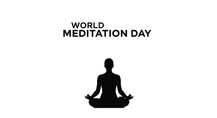 Silhouette of person meditating in lotus position for world meditation day isolated on white background