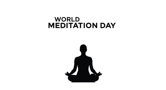 Silhouette of person meditating in lotus position for world meditation day isolated on white background
