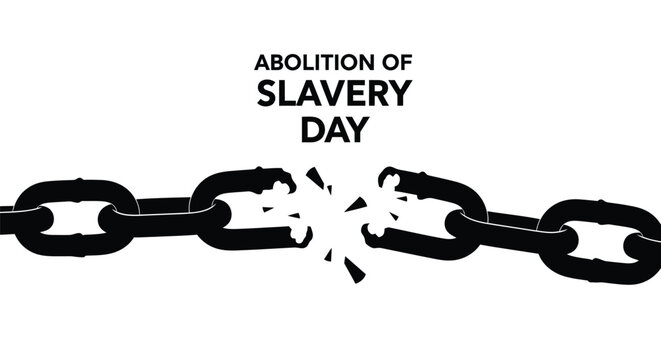 Abolition of slavery day concept with broken chain graphic isolated on white background for freedom and human right awareness