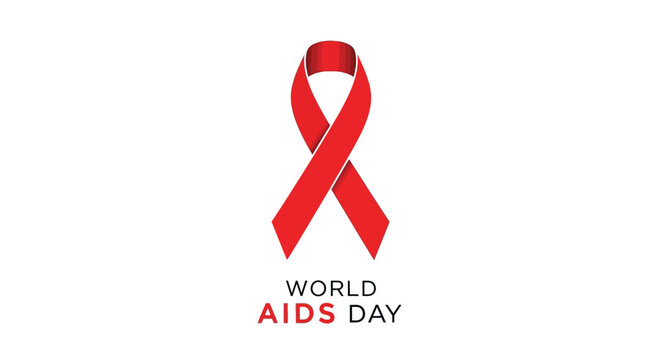 Red ribbon symbol for world aids day awareness campaign isolated on white background
