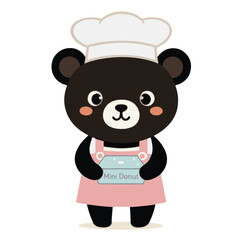 Fototapeta premium Cute bear baker holding a mini donut box – vector illustration