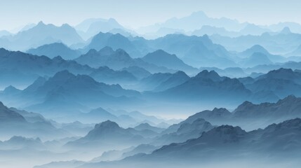 Serene Blue Mountain Landscape with Layered Peaks and Atmospheric Haze in a Tranquil Environment for Nature Lovers and Adventure Seekers