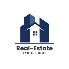 Silhouette of a house integrated into a stylized skyscraper or city building, representing property or agency Vector logo template