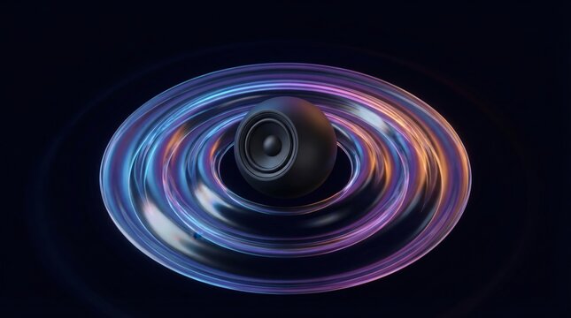 Sound Waves in Focus: An abstract visual of a speaker emanating sound waves in concentric circles, set against a dark backdrop, creating a sense of energy and sonic exploration.