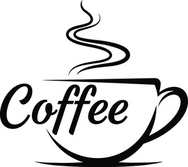 Creative Coffee Cup Typography Vector Illustration with Hot Steam for Cafe Logo or Morning Drink Menu Design