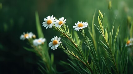 Delicate White Flowers with Yellow Centers Surrounded by Lush Green Foliage in a Natural Setting Capturing the Beauty of Garden Blossoms and Nature