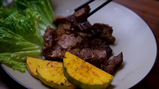 bq meat and mango Grilled Meat with Rice and Salad 4k