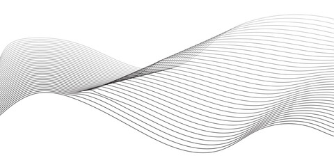 Fototapeta premium Black and white vector waves on transparent background. Editable stroke. vector illustration. Wave with lines created using blend tool. Curved wavy line, smooth stripe.