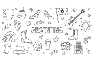 Obraz premium Argentina doodle art: icons of culture, music, and fashion