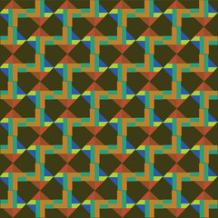 Interlocking Geometric Pattern with Vibrant Earthy Tones. Seamless geomatrical artwork. Design used for fabric, fashion, wallpapers, backgrounds, textiles print, flooring, pottery, and covers.