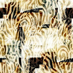 Naklejka premium Watercolor square artistic pattern with animal texture. leopard skin, zebra texture, tiger fur.
