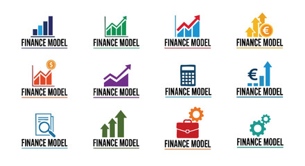 A collection of diverse finance model icons, showcasing upward trends, graphs, currency symbols, and business-related elements, suitable for financial presentations and business reports.