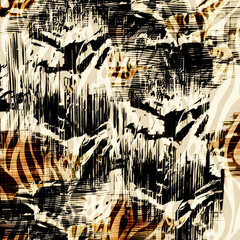 Fototapeta premium Watercolor square artistic pattern with animal texture. leopard skin, zebra texture, tiger fur.