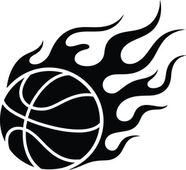 Dynamic basketball with fiery trail, intense game vector art