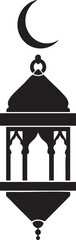 Black and white vector illustration of a Lantern silhouette with a moon, perfect for Ramadan
