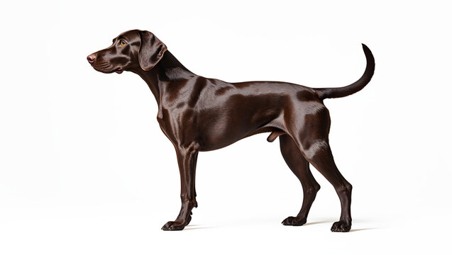 German Shorthaired Pointer Dog Full Body White Background Muscular Physique Floppy Ears Brown Eyes Coat Pattern Studio Lighting Sharp Focus Calm Alert Generative AII