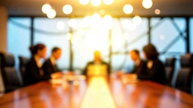 Blurred image of business professionals collaborating in a modern conference room, highlighting teamwork and strategic discussions in a corporate setting