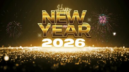 Happy new year 2026 golden text effect with sparkling glitter background - Powered by Adobe