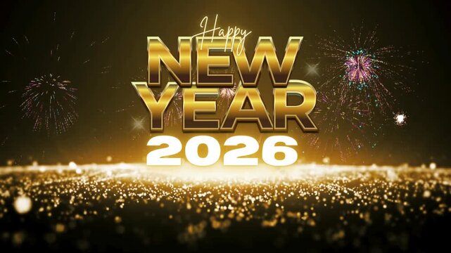Happy new year 2026 golden text effect with sparkling glitter background