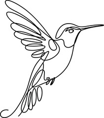 Fototapeta premium Black line art hummingbird in flight with wings spread