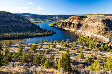 Aerial View of the Pelton Regulating Reservoir and Dam, Deschutes River, Oregon. © PhotoSpirit