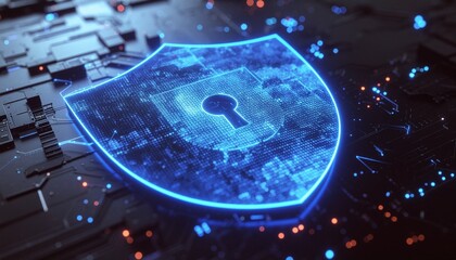 Cybersecurity Shield: A vibrant shield with a keyhole design symbolizes protection and data security in the digital landscape.
