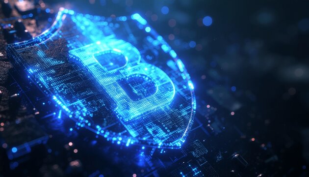Secure Digital Currency: An emblem of trust and security hovers protectively over the bitcoin symbol, a visual representation of digital currency.