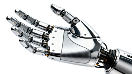 Advanced robotic hand with metallic fingers showcasing intricate design and functionality at innovation lab