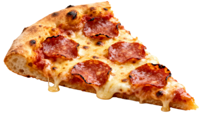 Delicious slice of pepperoni pizza with melted cheese and crispy crust ready to enjoy