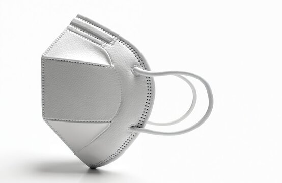 White KN95 FFP2 face mask isolated on clean white background. Protective respirator helps stop virus spread, disease, provides safety from airborne particles, pollution. Essential medical equipment