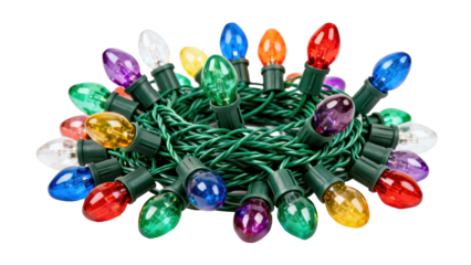 Colorful string lights arranged in a circular pattern for festive decoration during holiday celebrations