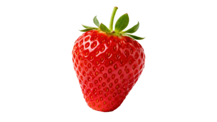 Fresh and vibrant strawberry ready for consumption or culinary creations with a glossy surface and green leaves on top