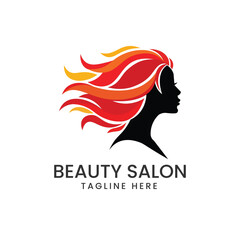 Stylized silhouette of a woman's head with long, flowing, fiery hair, representing beauty or style Vector logo template