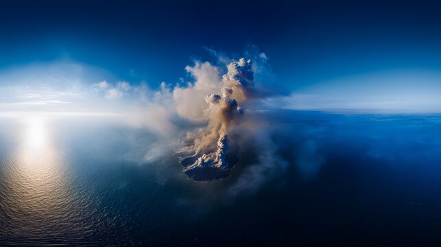 Volcanic eruption paints a dramatic sky over ocean waves an awe inspiring nature landscape image