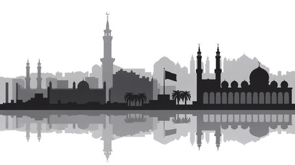 Fototapeta premium Cityscape Silhouette A Detailed Black and White Vector Illustration of Architectural Icons