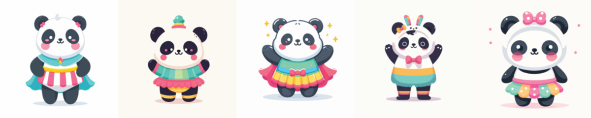 cute panda vector in cute costume