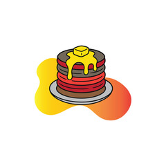 Sweet Breakfast Pancakes with Melted Butter and Golden Syrup Illustration